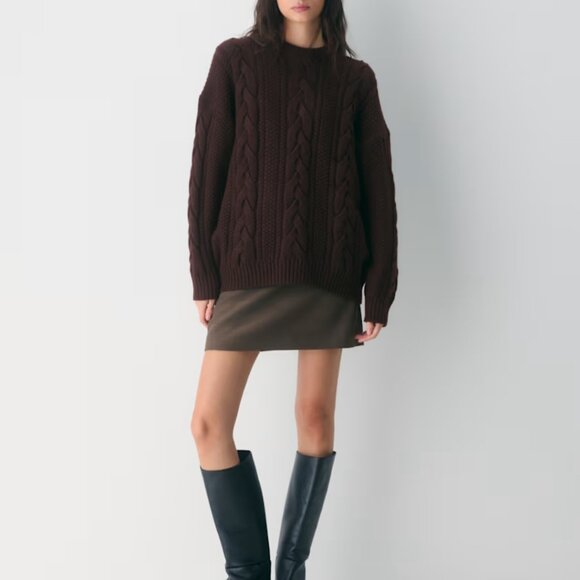 NWT Aritzia Heritage Knit Merino Wool Crew Sweater Rich Mocha Brown 2XS - Picture 2 of 7